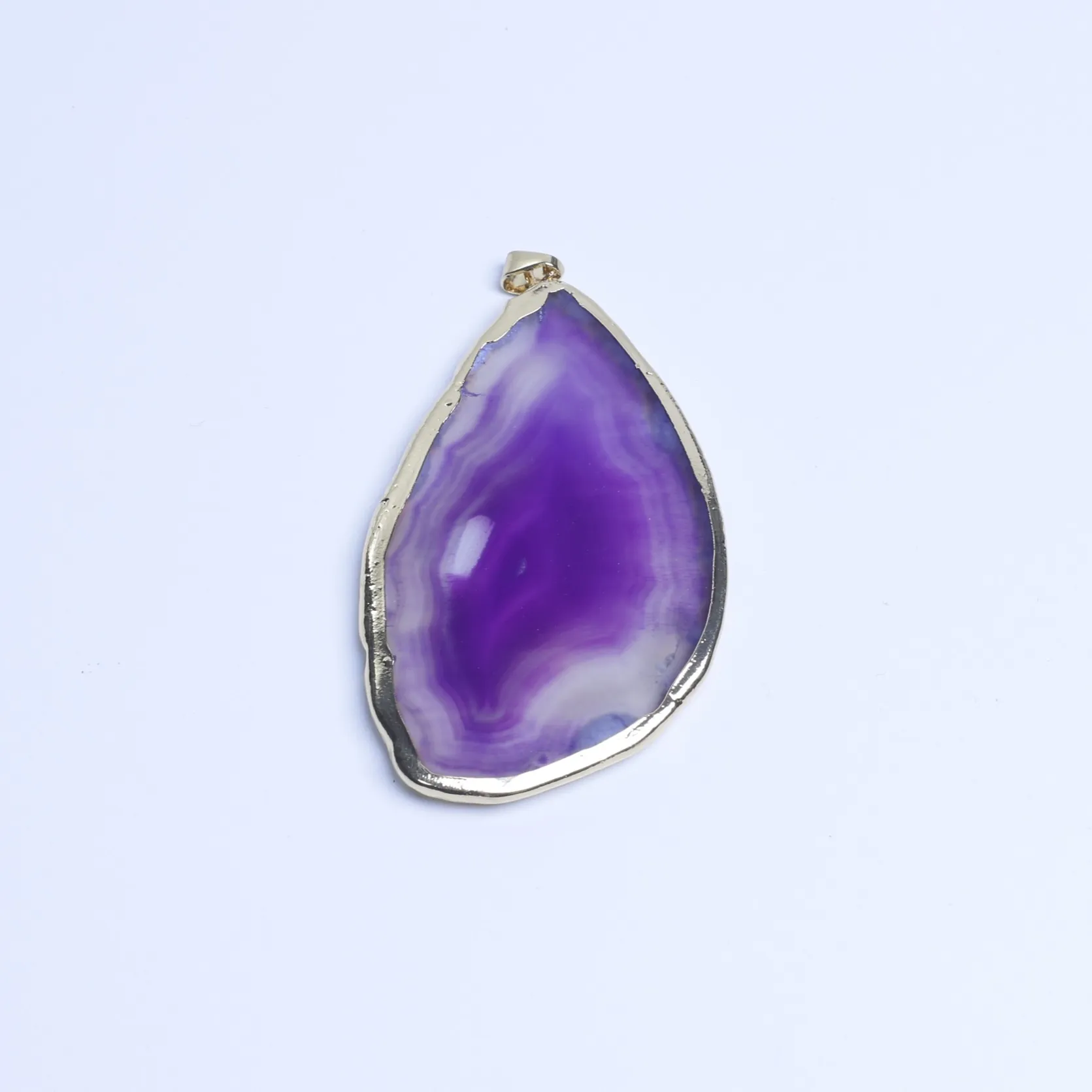 5-Color Agate Slice Pendant with Gold-Plated Edge - Purple