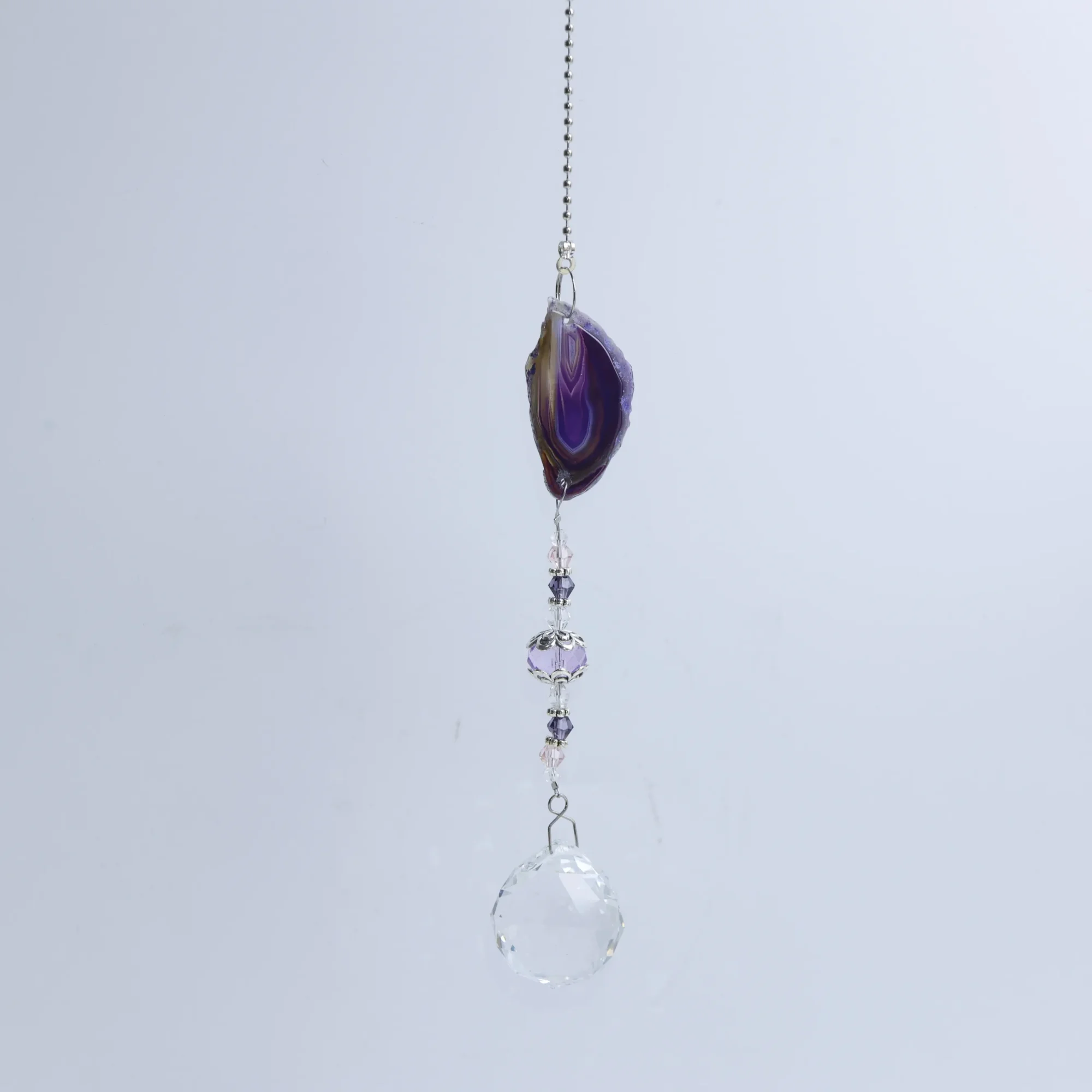 3-Color Dyed Natural Agate Slice Wind Chimes 15.7 in (1 Slices per Chime) - Purple