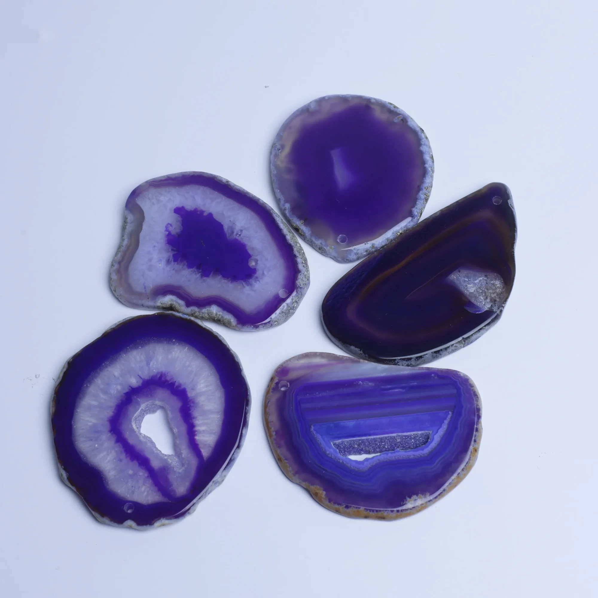 6-Color Small Drilled Agate Slice Pendants - Purple
