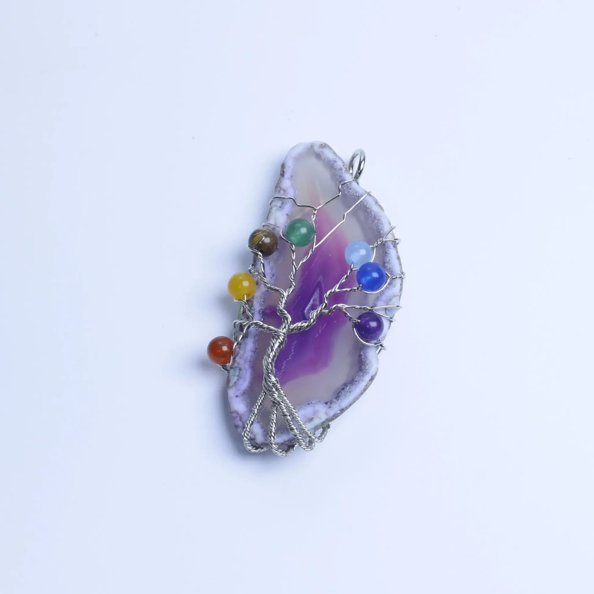 6-Color Tree of Life Agate Slice Pendant - Purple
