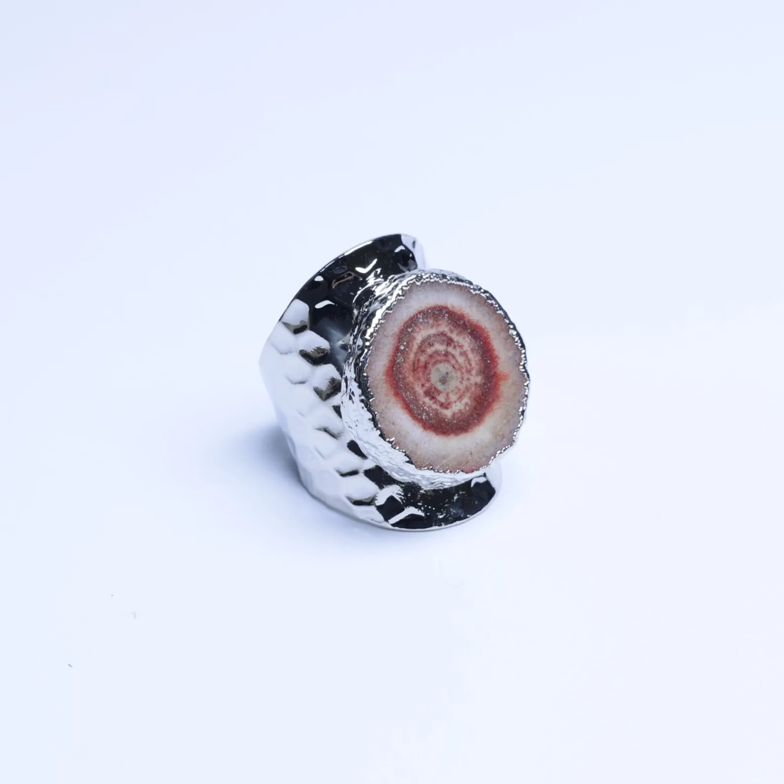 7-Color Agate Geode Druzy Slice Adjustable Statement Ring - Red