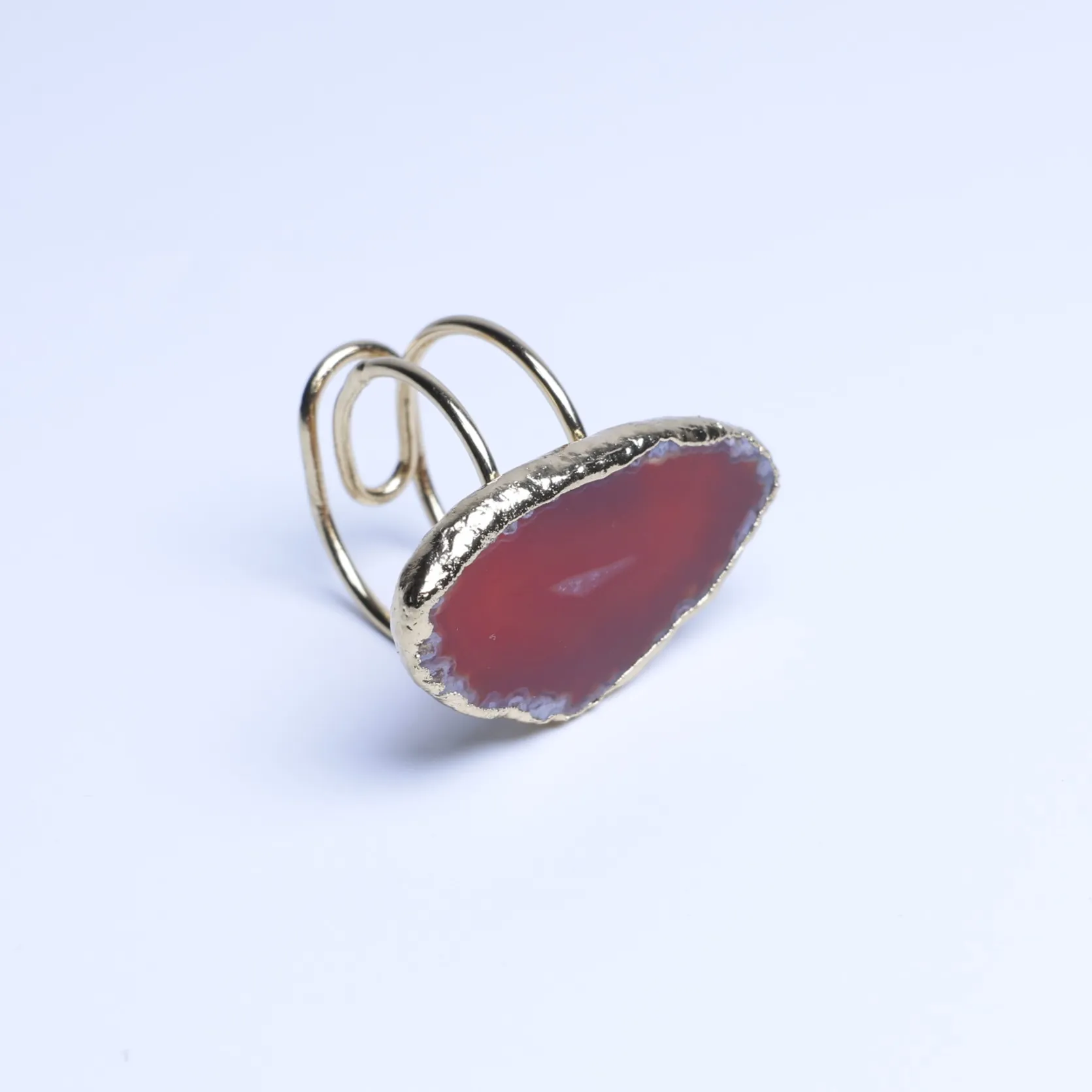5-Color Agate Slice Adjustable Ring - Red