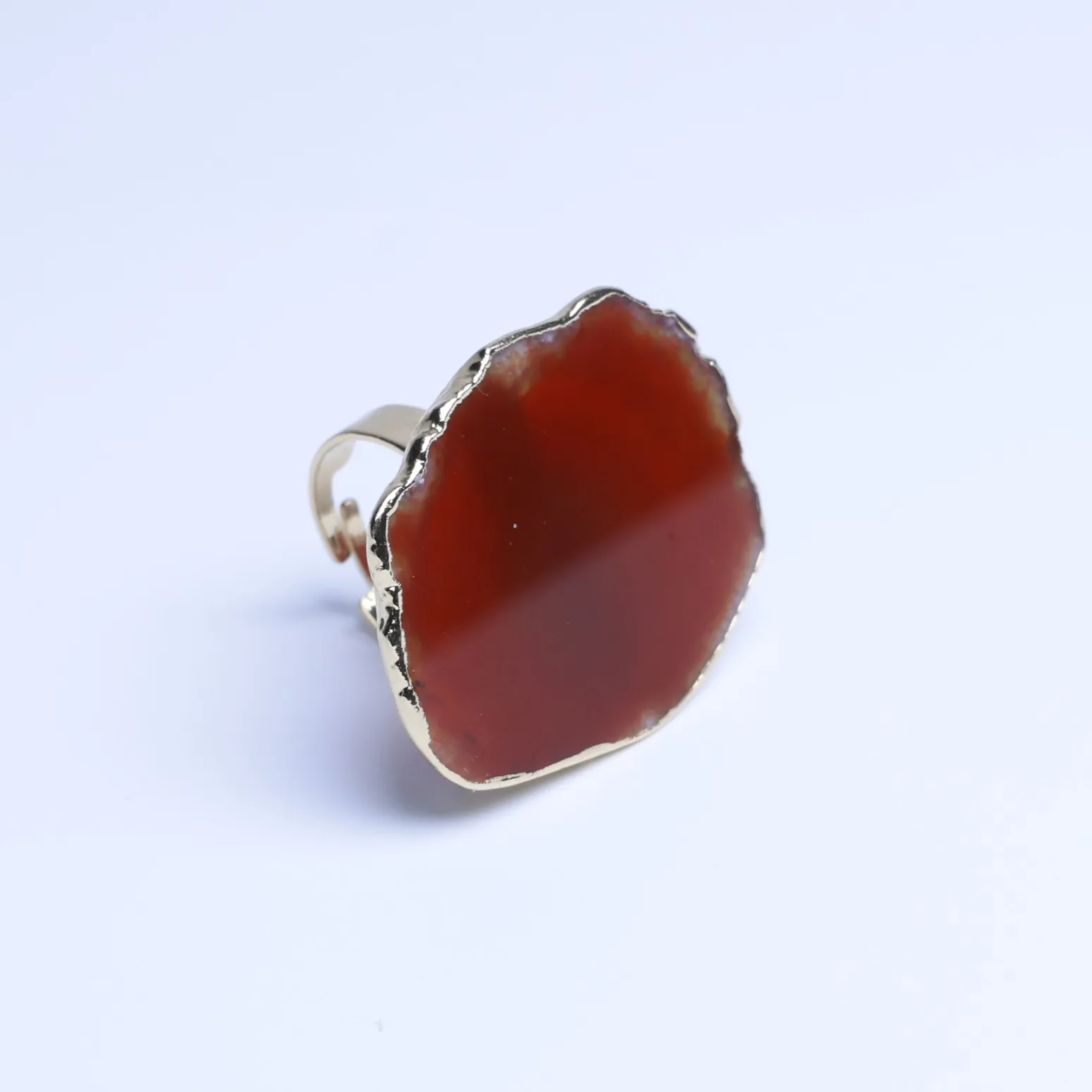 5-Color Dyed Large Agate Slice Adjustable Ring - Red