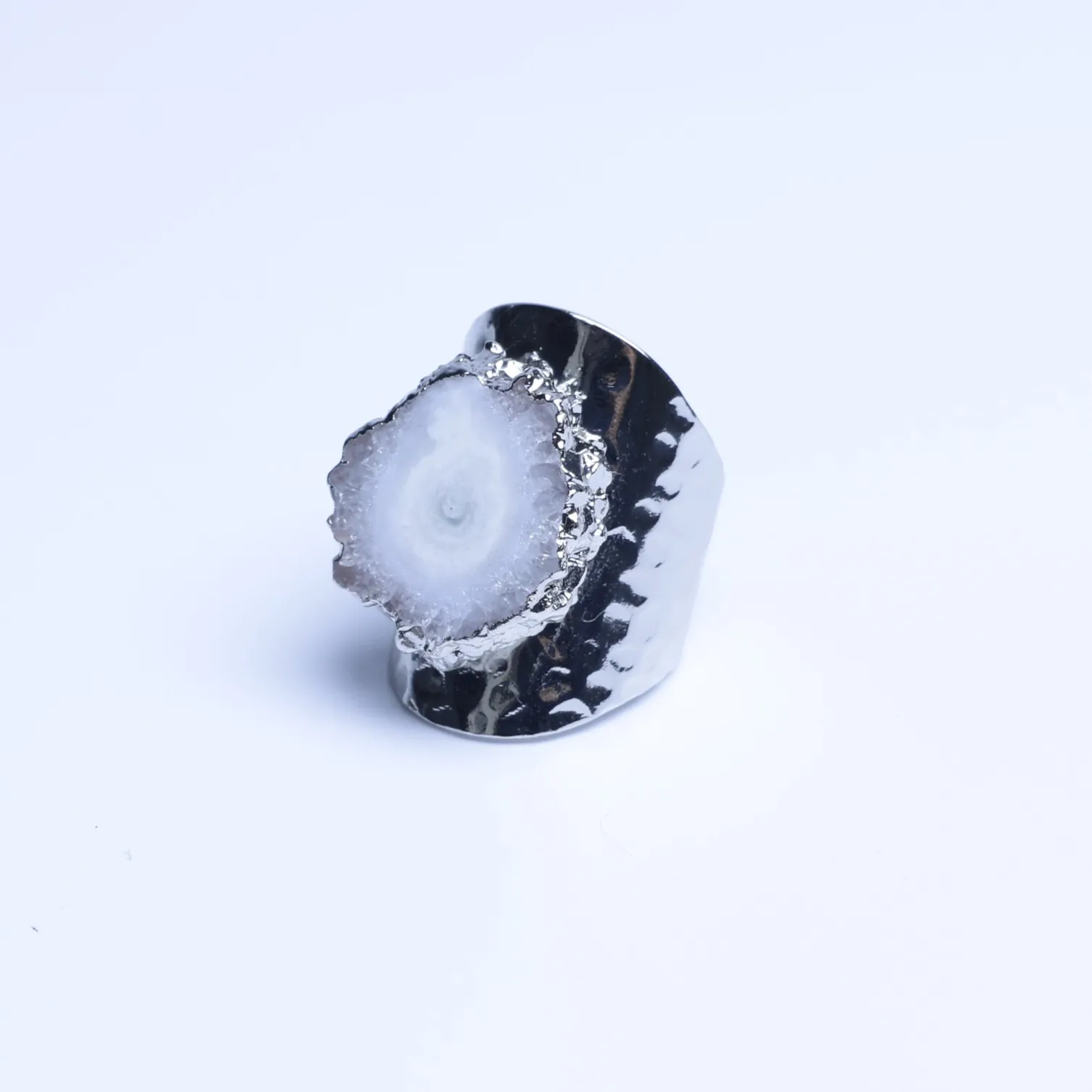 7-Color Agate Geode Druzy Slice Adjustable Statement Ring - White
