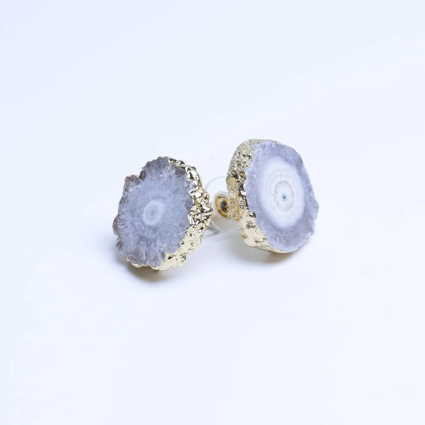 5-Color Dyed Agate Geode Slice Stud Earrings - White