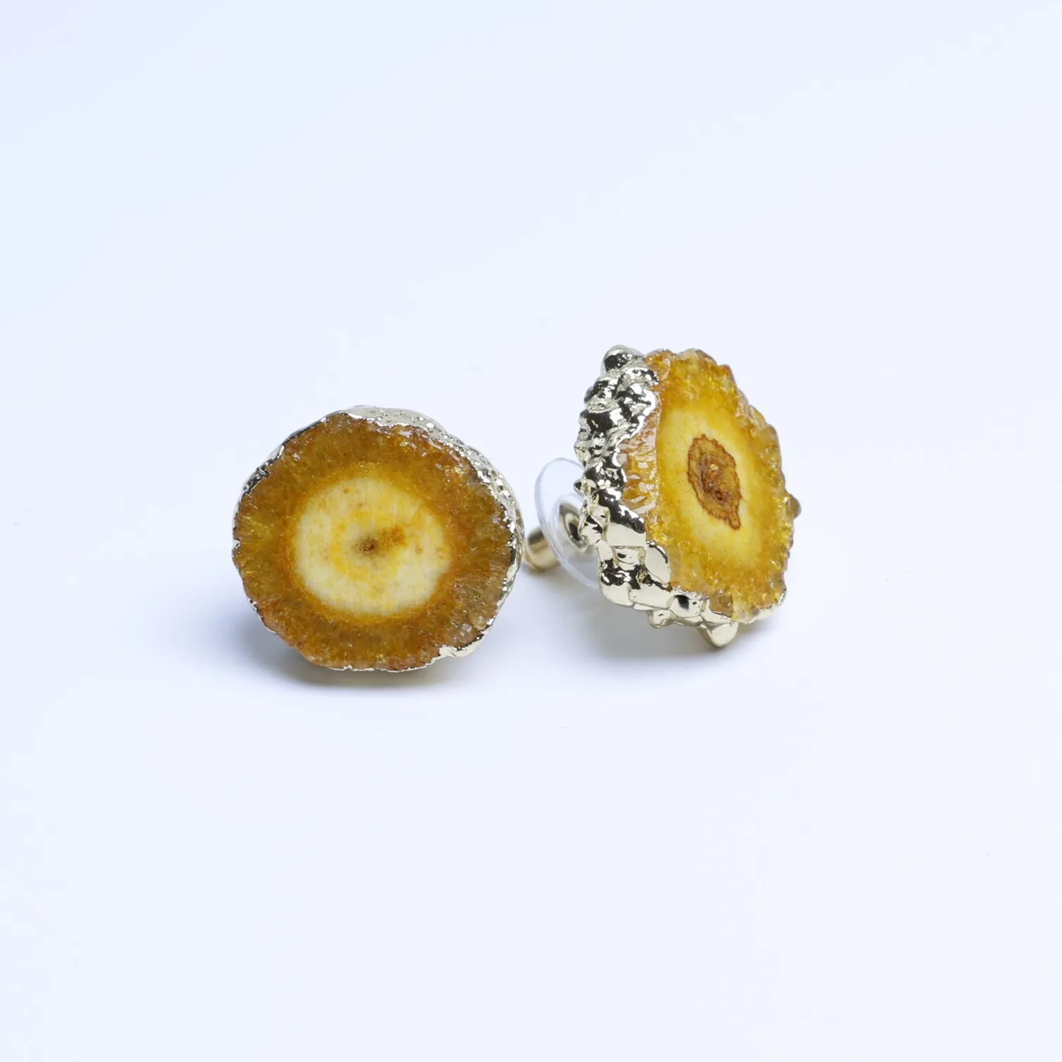 5-Color Dyed Agate Geode Slice Stud Earrings - Yellow
