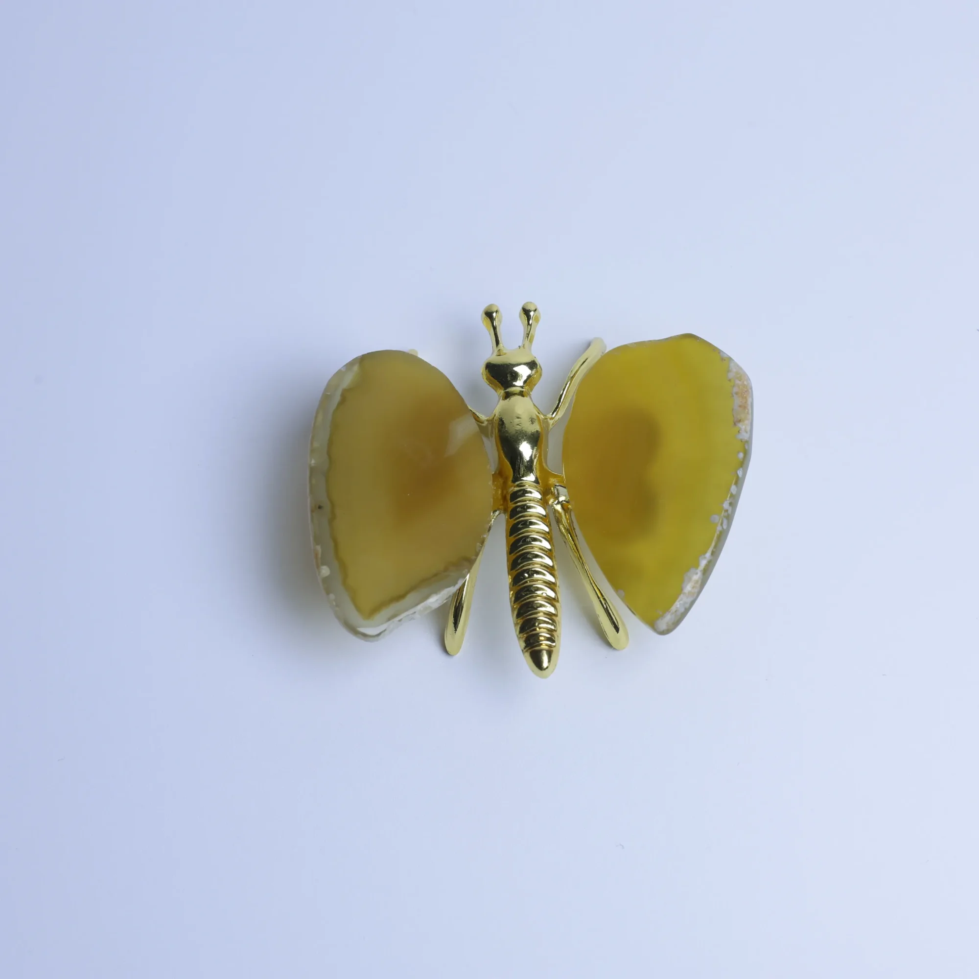 4-Color Natural Agate Slice Butterfly - Yellow