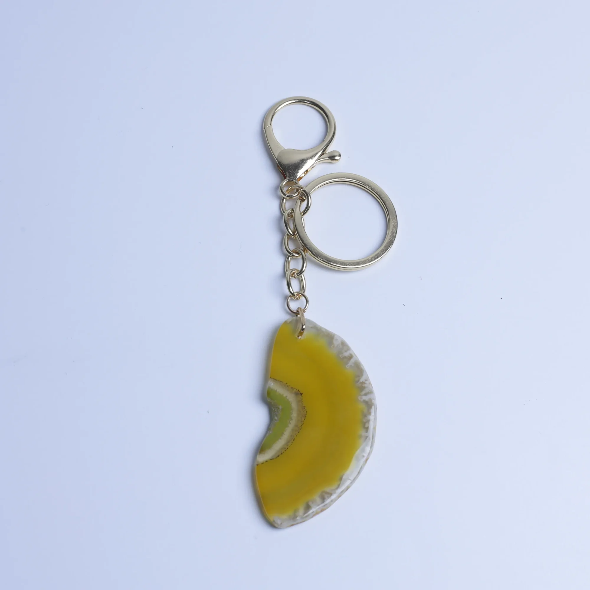 8-Color Natural Agate Slice Keychains - Yellow