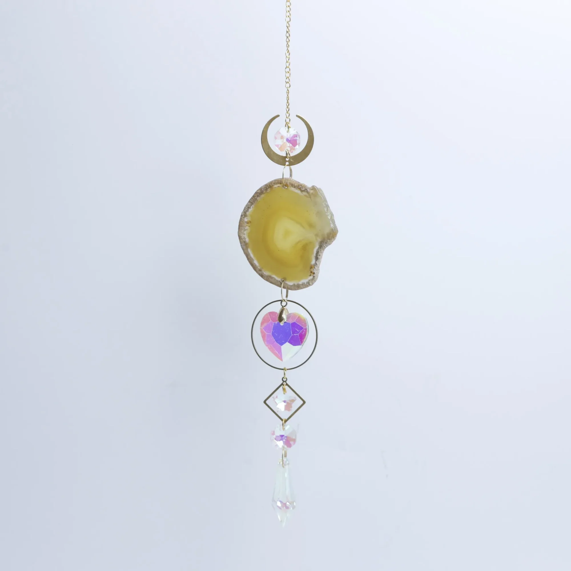5-Color Single Agate Slice Celestial Crystal Wind Chimes 15.7 in - Yellow