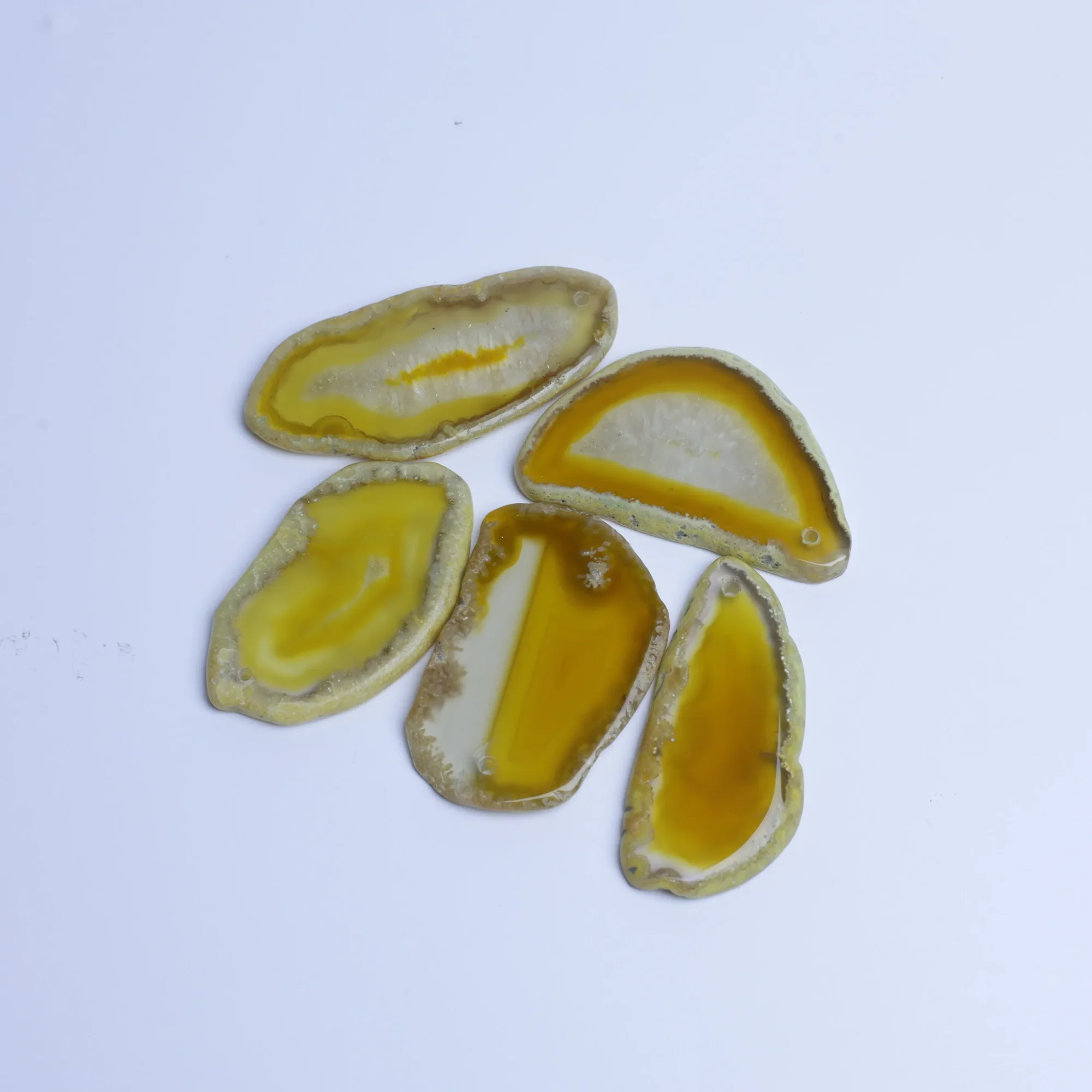 6-Color Small Drilled Agate Slice Pendants - Yellow