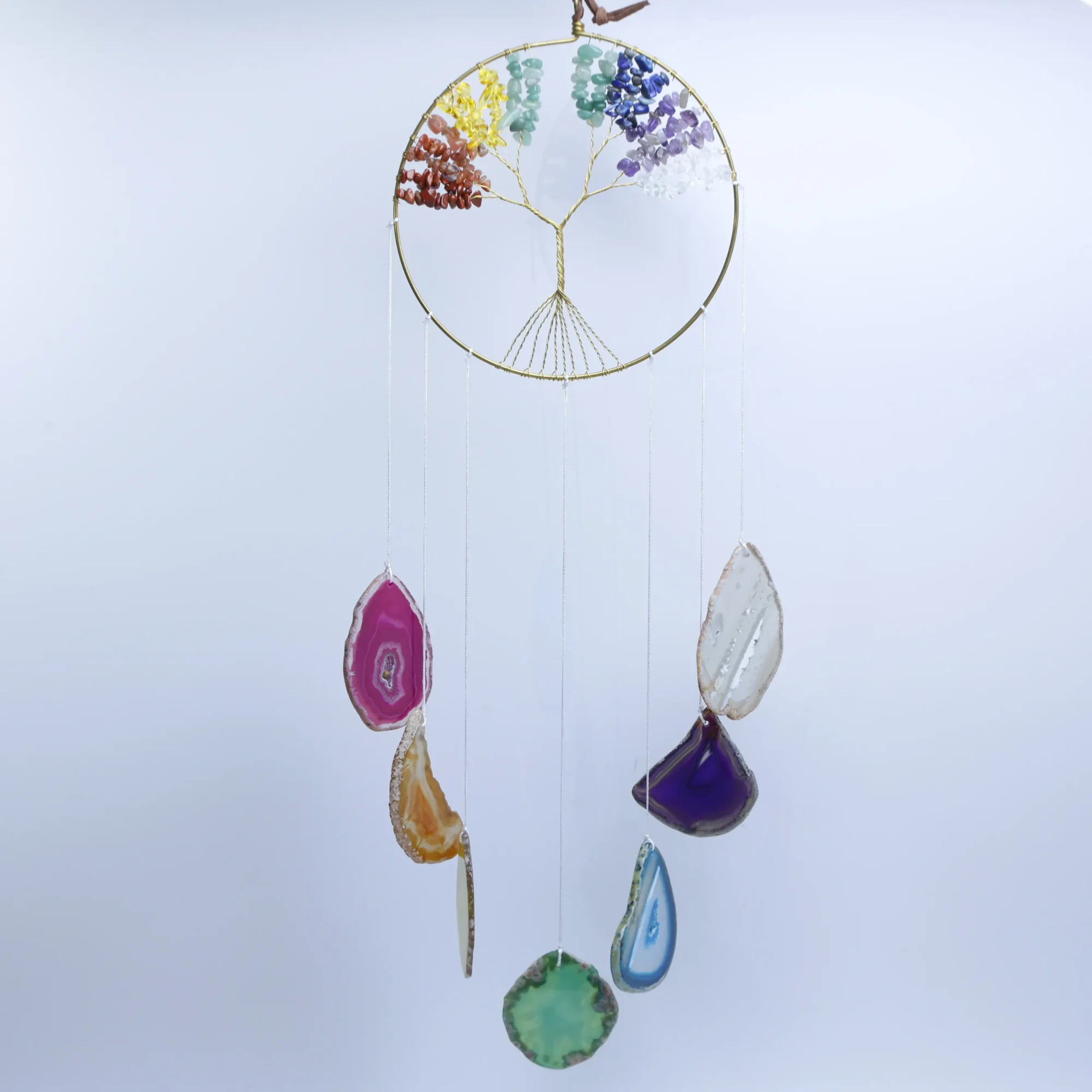 2-Tree-Design Natural Agate Slice Wind Chimes 23.6 in (7 Agate Slices per Chime) - Symmetrical